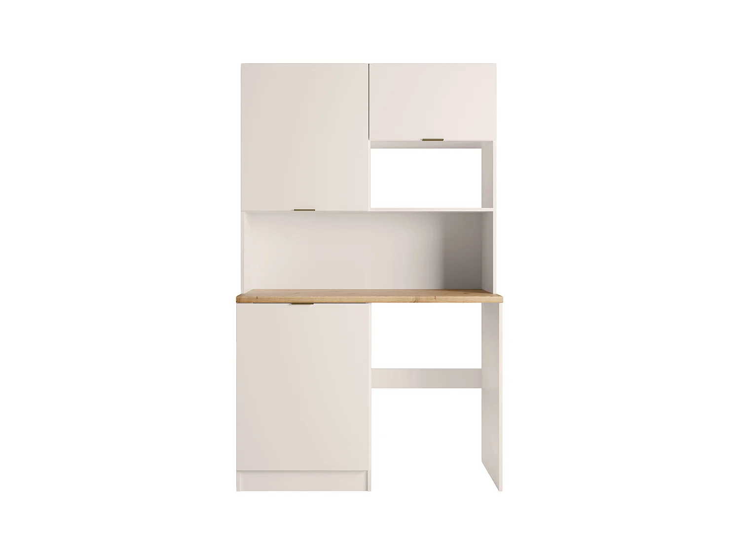 Meuble multifonction kitchenette et buanderie - Avec plan de travail 120 cm - Beige et naturel - CARMEO