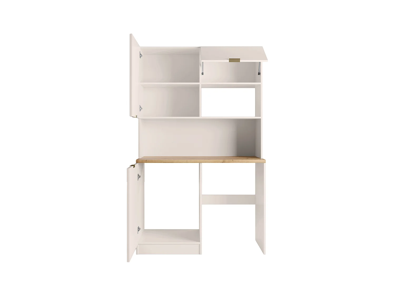 Meuble multifonction kitchenette et buanderie - Avec plan de travail 120 cm - Beige et naturel - CARMEO