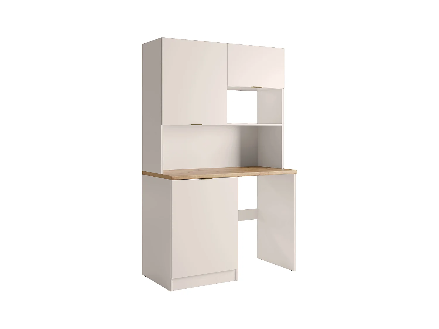 Meuble multifonction kitchenette et buanderie - Avec plan de travail 120 cm - Beige et naturel - CARMEO