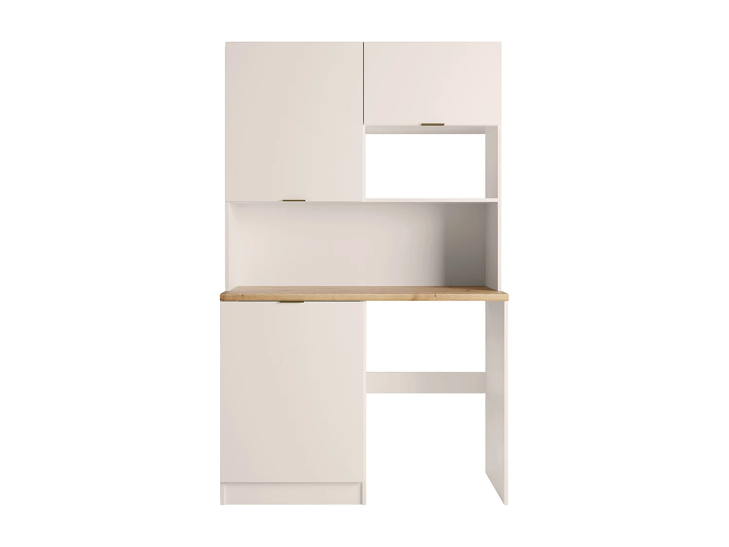 Meuble multifonction kitchenette et buanderie - Avec plan de travail 120 cm - Beige et naturel - CARMEO