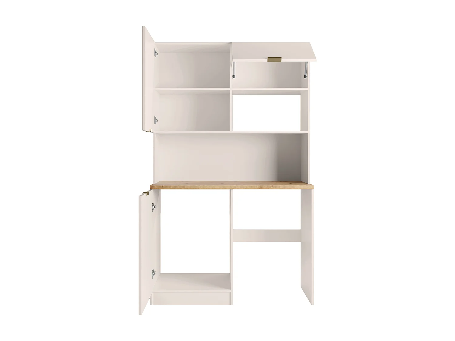 Meuble multifonction kitchenette et buanderie - Avec plan de travail 120 cm - Beige et naturel - CARMEO