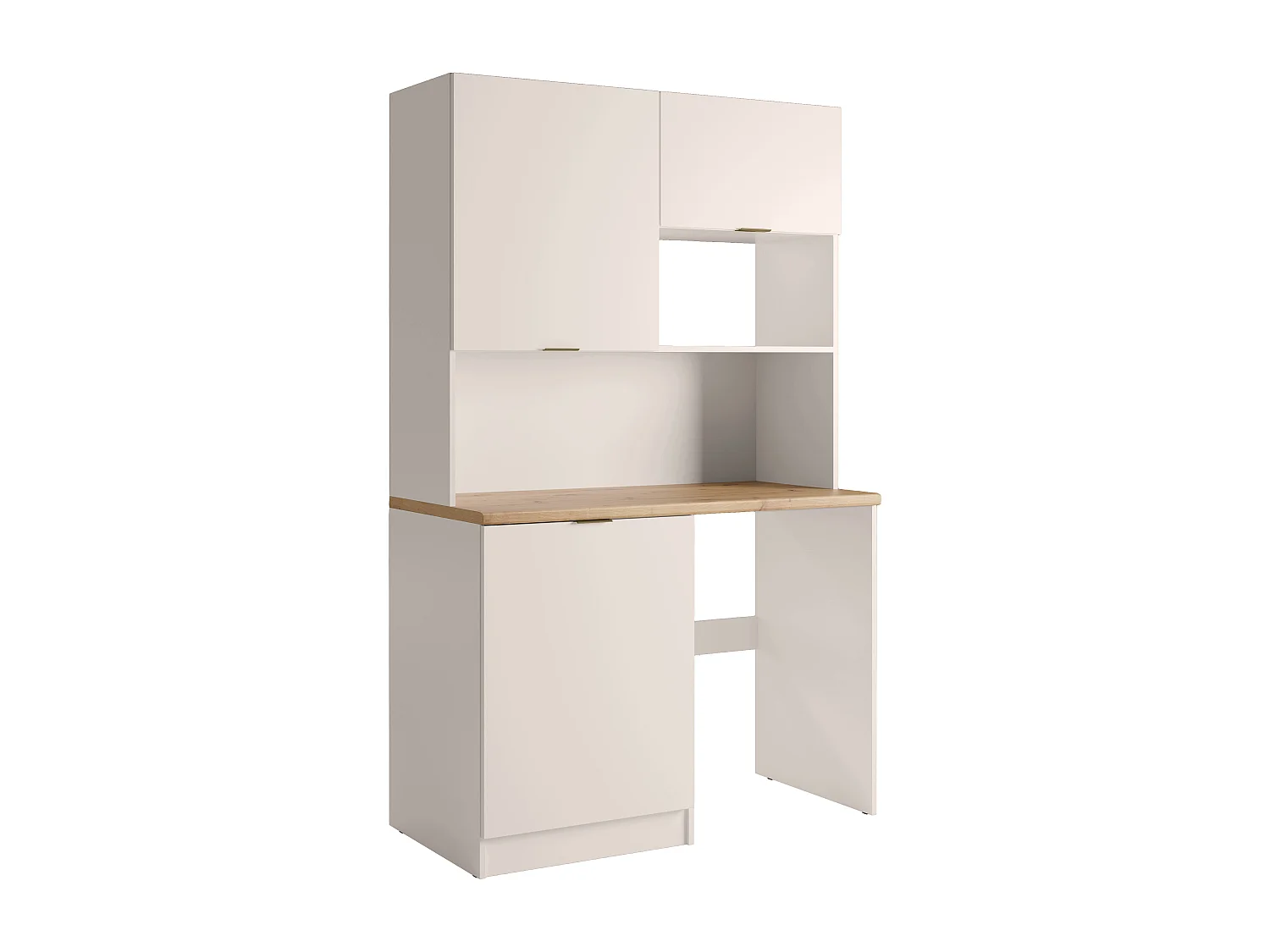 Meuble multifonction kitchenette et buanderie - Avec plan de travail 120 cm - Beige et naturel - CARMEO