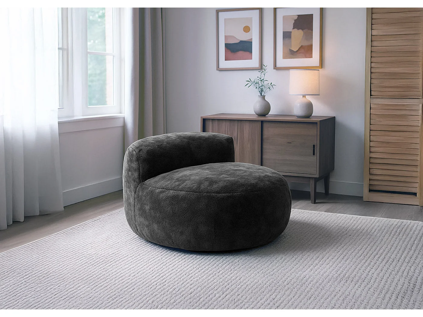 Puff para poltrona acolchoado de 1 lugar, cinza