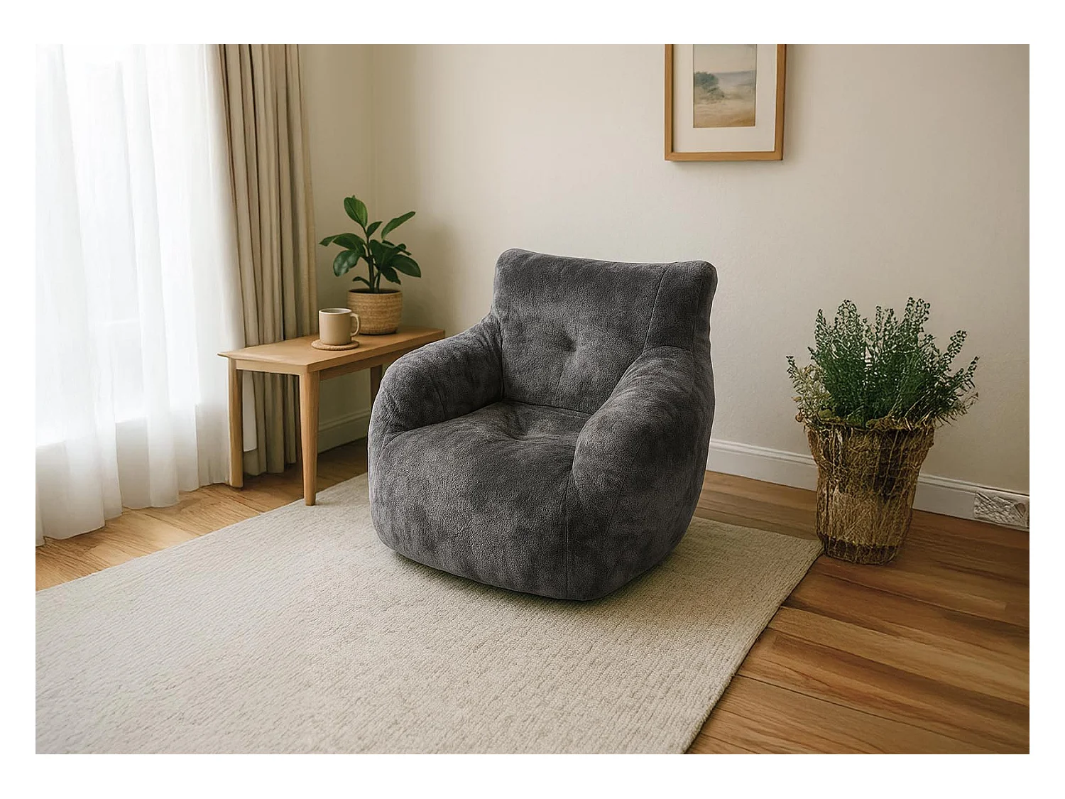 Puff Sillon 1 Plaza Acolchado, Gris