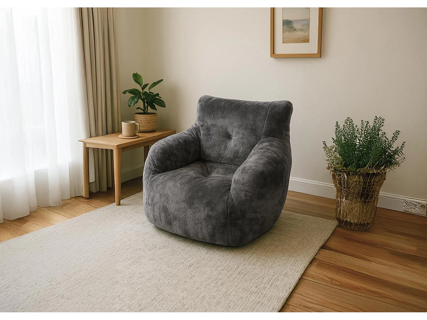 Cadeira pufe acolchoada de 1 lugar, cinza