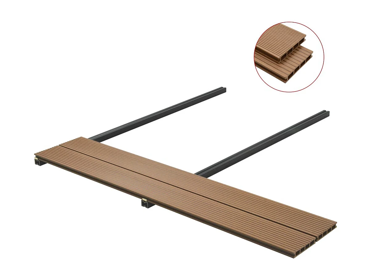 Panneaux de terrasse creux et accessoires WPC 36 m² 2,2 m Teck
