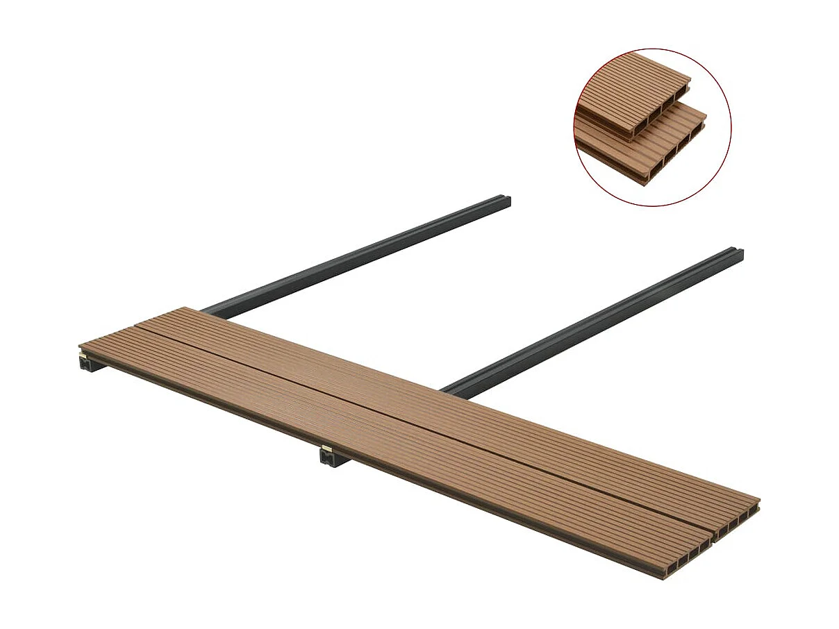 Panneaux de terrasse creux et accessoires WPC 26 m² 2,2 m Teck