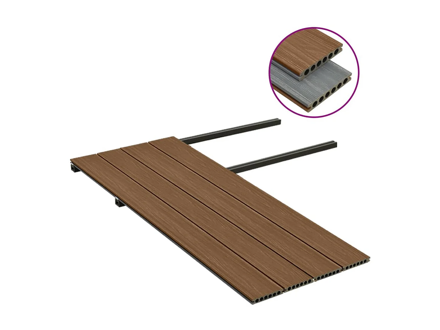 Panneaux de terrasse et accessoires WPC Marron-gris 10 m² 4 m