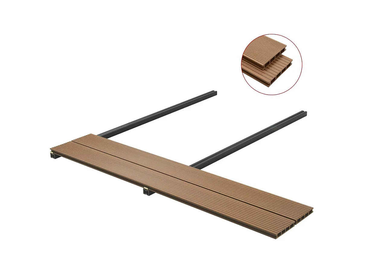 Panneaux de terrasse creux et accessoires WPC 25 m² 4 m Teck