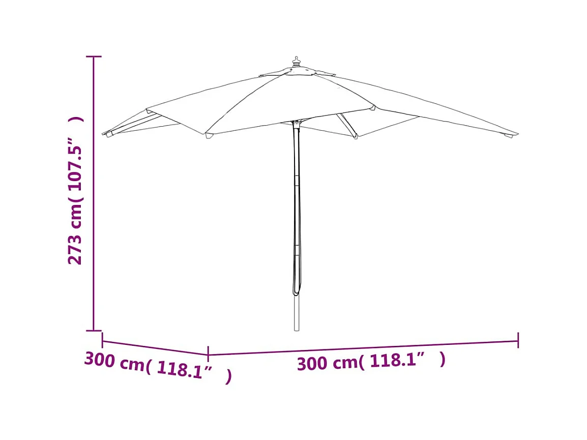 Parasol de jardin avec mât en bois anthracite 300x300x273