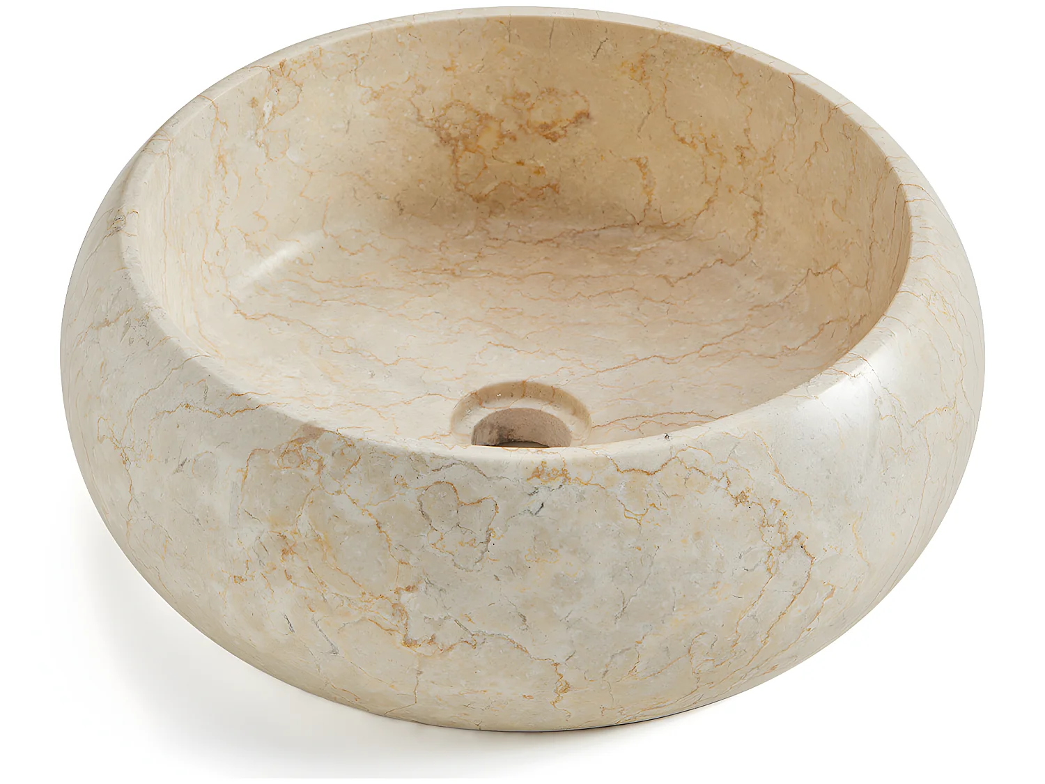 Vasque à poser / lavabo en marbre coloris beige - Diamètre 42 x Hauteur 15 cm