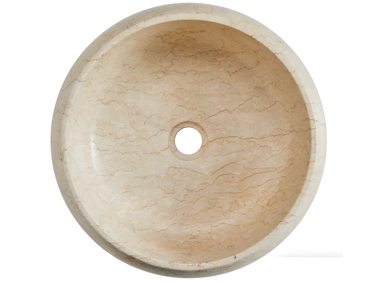 Vasque à poser / lavabo en marbre coloris beige - Diamètre 42 x Hauteur 15 cm