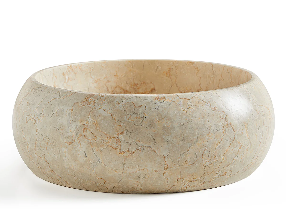 Vasque à poser / lavabo en marbre coloris beige - Diamètre 42 x Hauteur 15 cm