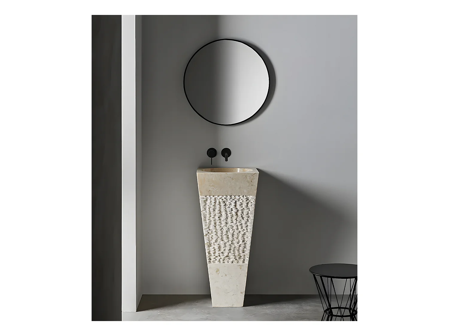Lavabo colonne en marbre coloris beige - Longueur 40 x Hauteur 90 x Profondeur 40 cm