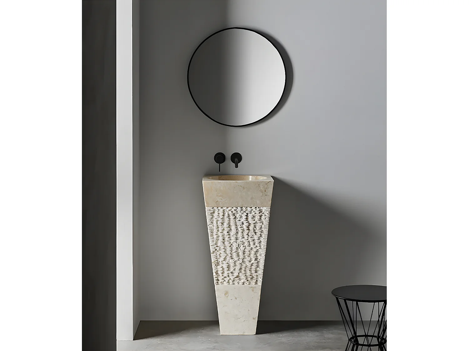 Lavabo colonne en marbre coloris beige - Longueur 40 x Hauteur 90 x Profondeur 40 cm