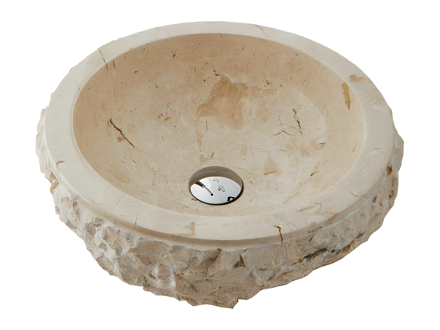 Vasque à poser / lavabo en marbre coloris beige - Diamètre 40 x Hauteur 15 cm
