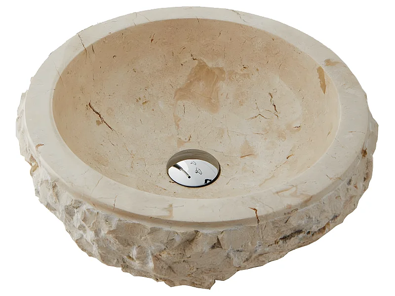 Vasque à poser / lavabo en marbre coloris beige - Diamètre 40 x Hauteur 15 cm