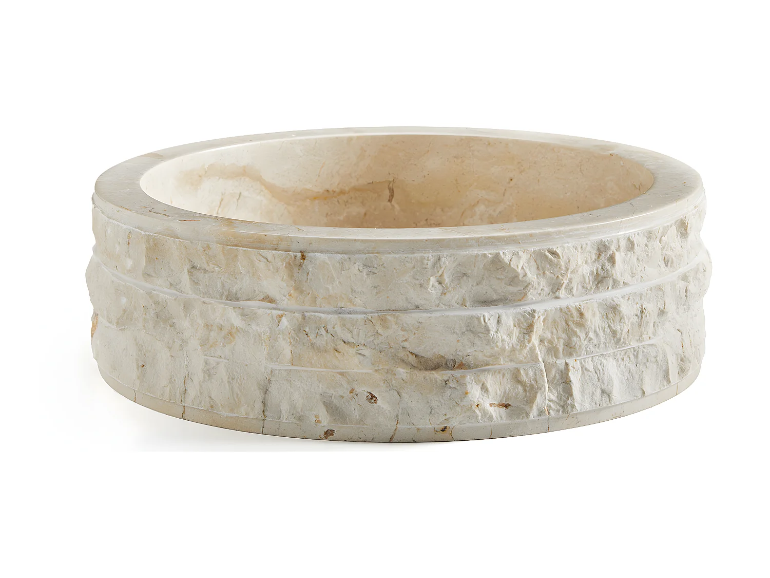 Vasque à poser / lavabo rond en marbre, coloris beige - Diamètre 40 x Hauteur 15 cm