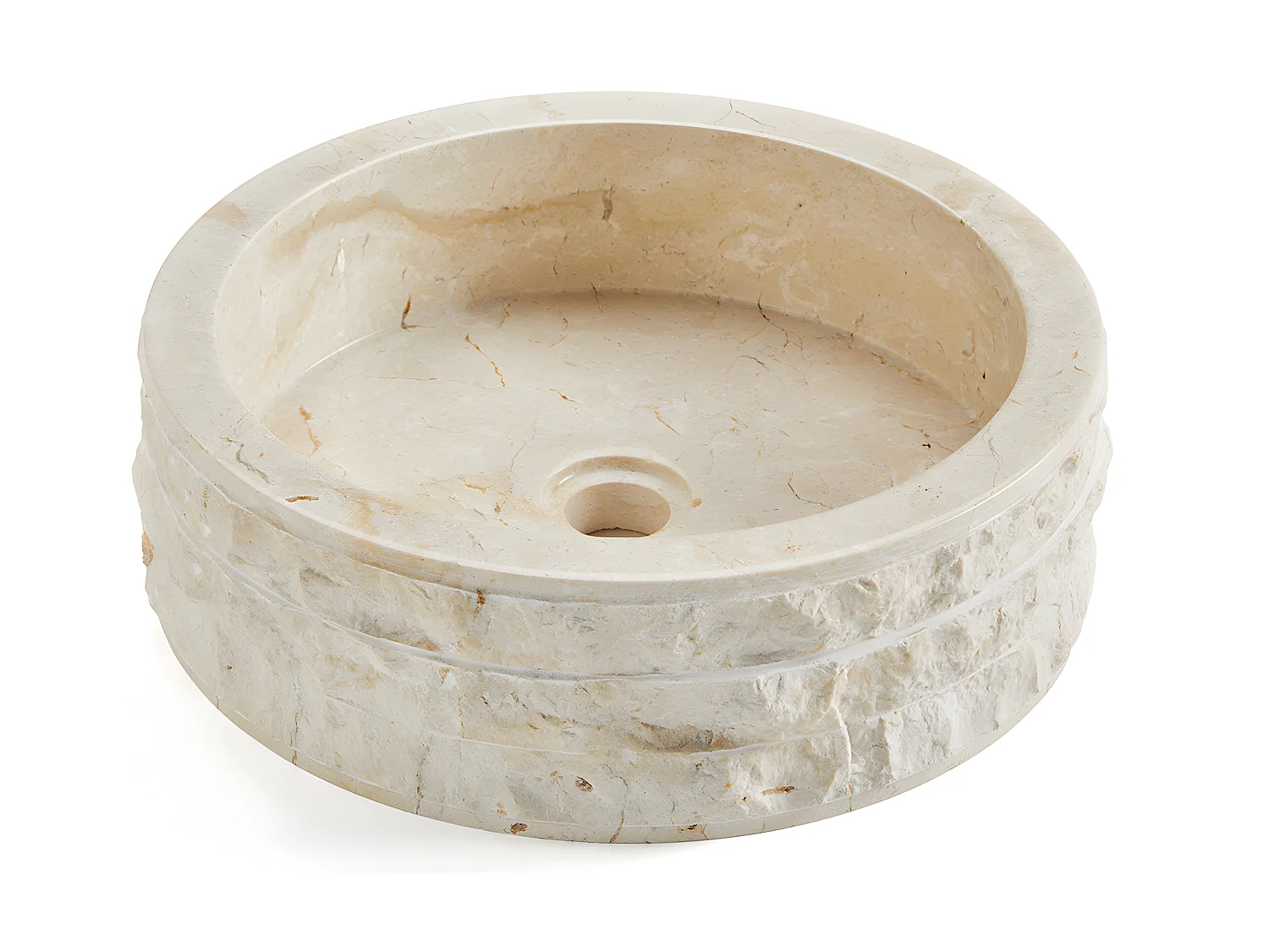 Vasque à poser / lavabo rond en marbre, coloris beige - Diamètre 40 x Hauteur 15 cm