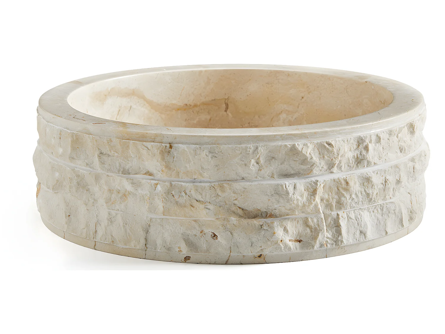 Vasque à poser / lavabo rond en marbre, coloris beige - Diamètre 40 x Hauteur 15 cm