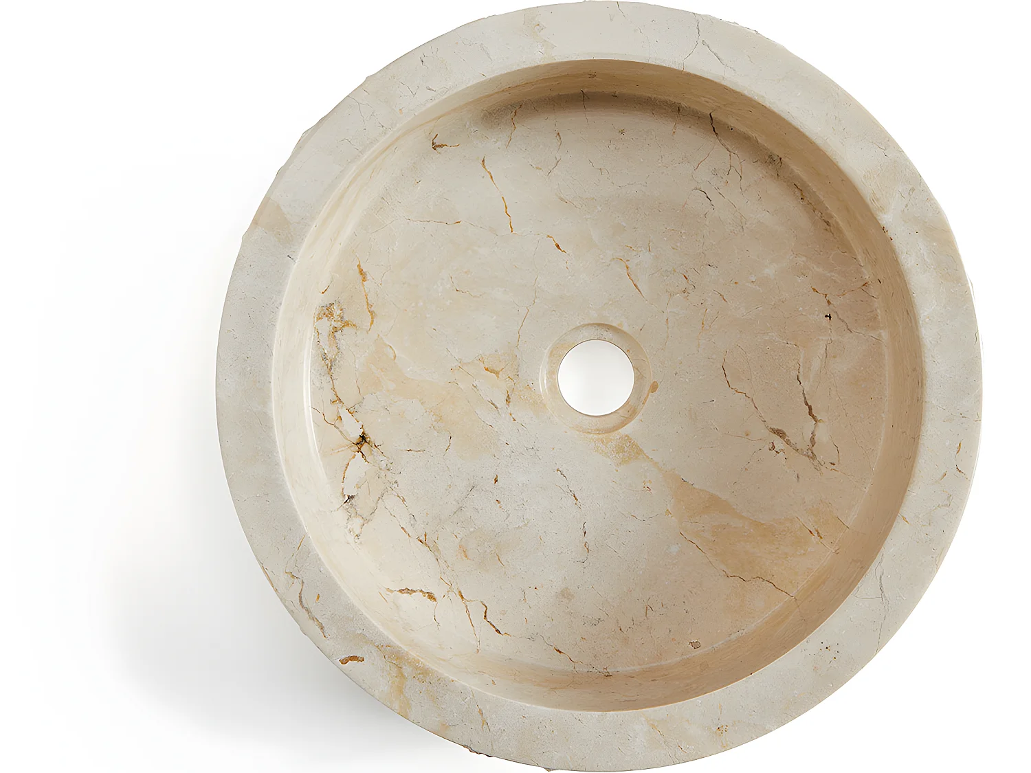 Vasque à poser / lavabo rond en marbre, coloris beige - Diamètre 40 x Hauteur 15 cm