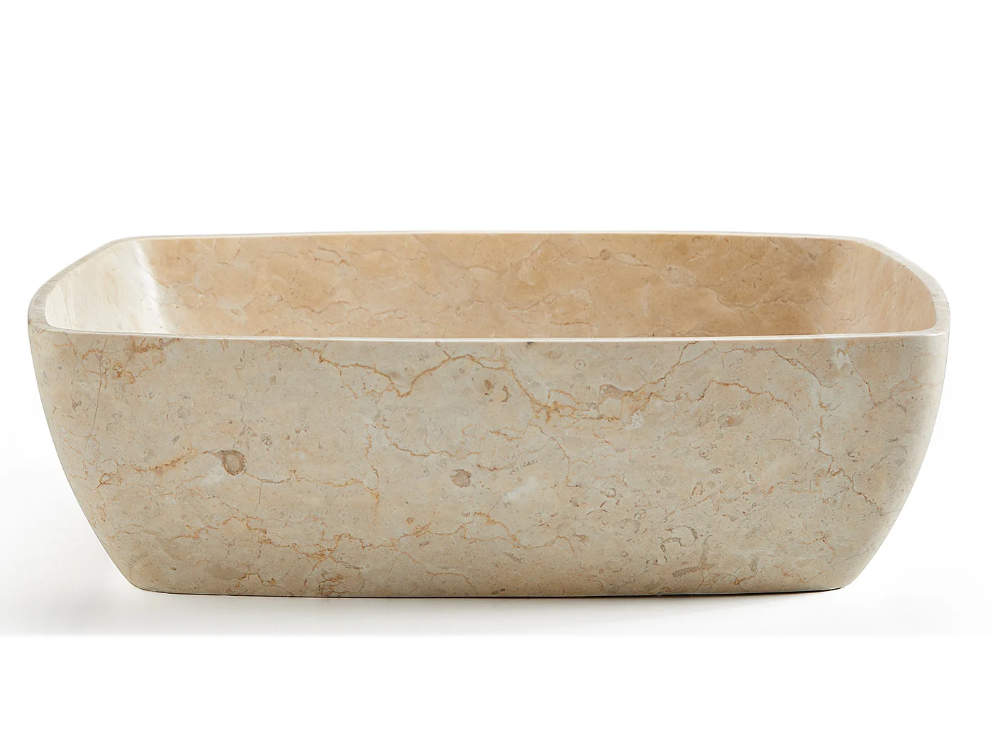 Vasque à poser / lavabo en marbre coloris beige - Longueur 50 x Hauteur 15 x Profondeur 38 cm