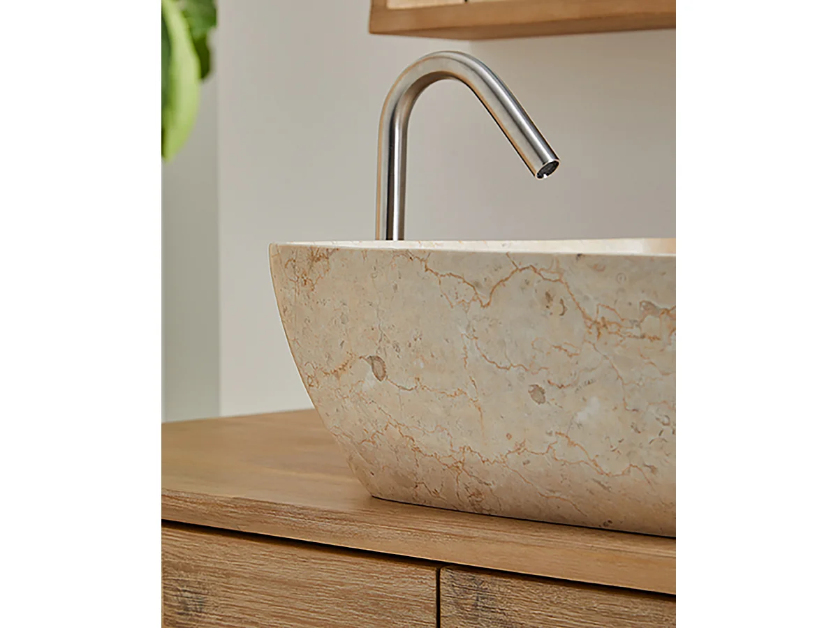 Vasque à poser / lavabo en marbre coloris beige - Longueur 50 x Hauteur 15 x Profondeur 38 cm