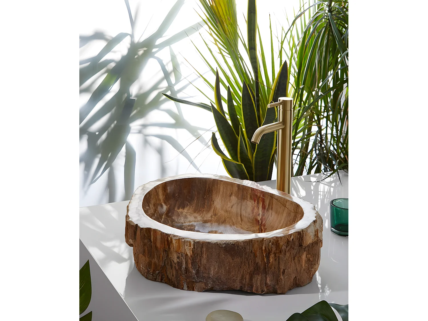 Vasque à poser / lavabo en pierre naturelle coloris brun - Longueur 45 x Hauteur 15 x Profondeur 40 cm