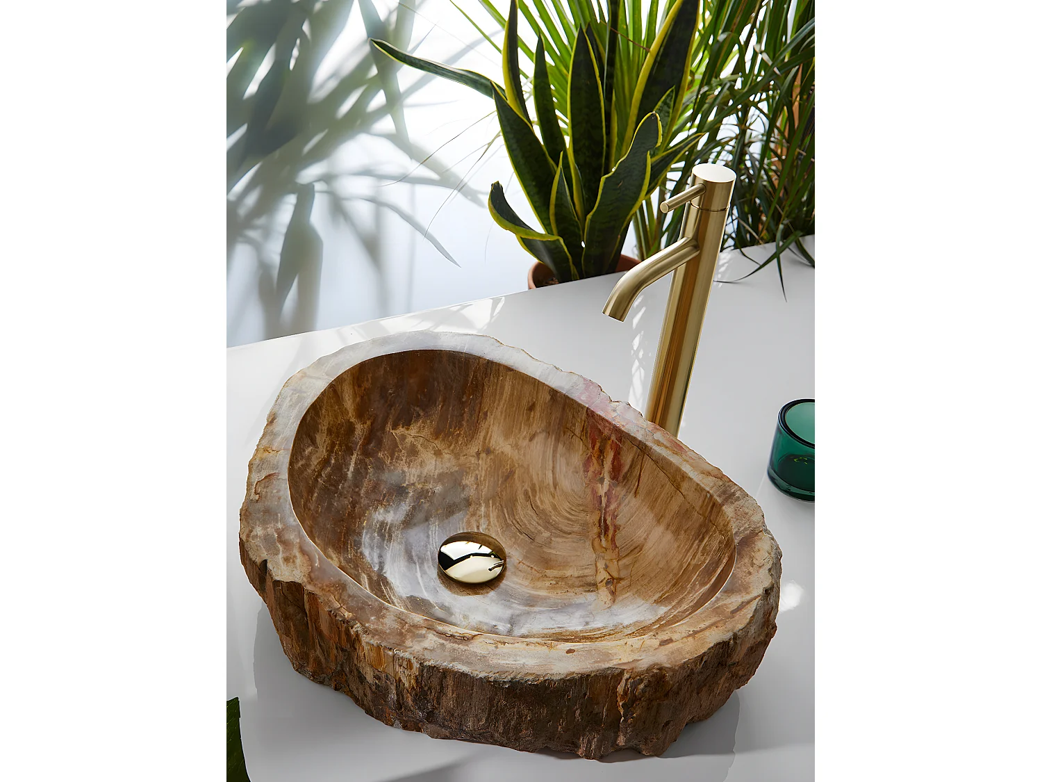 Vasque à poser / lavabo en pierre naturelle coloris brun - Longueur 45 x Hauteur 15 x Profondeur 40 cm