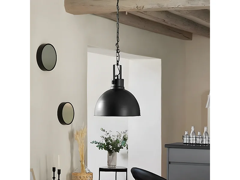 Suspension ronde en métal coloris noir - Diamètre 30 x hauteur 35 cm