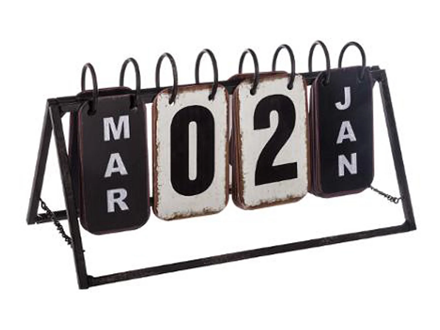 Calendrier vintage en métal coloris noir et blanc - Dim : L.27 x l.12 x H.14 cm