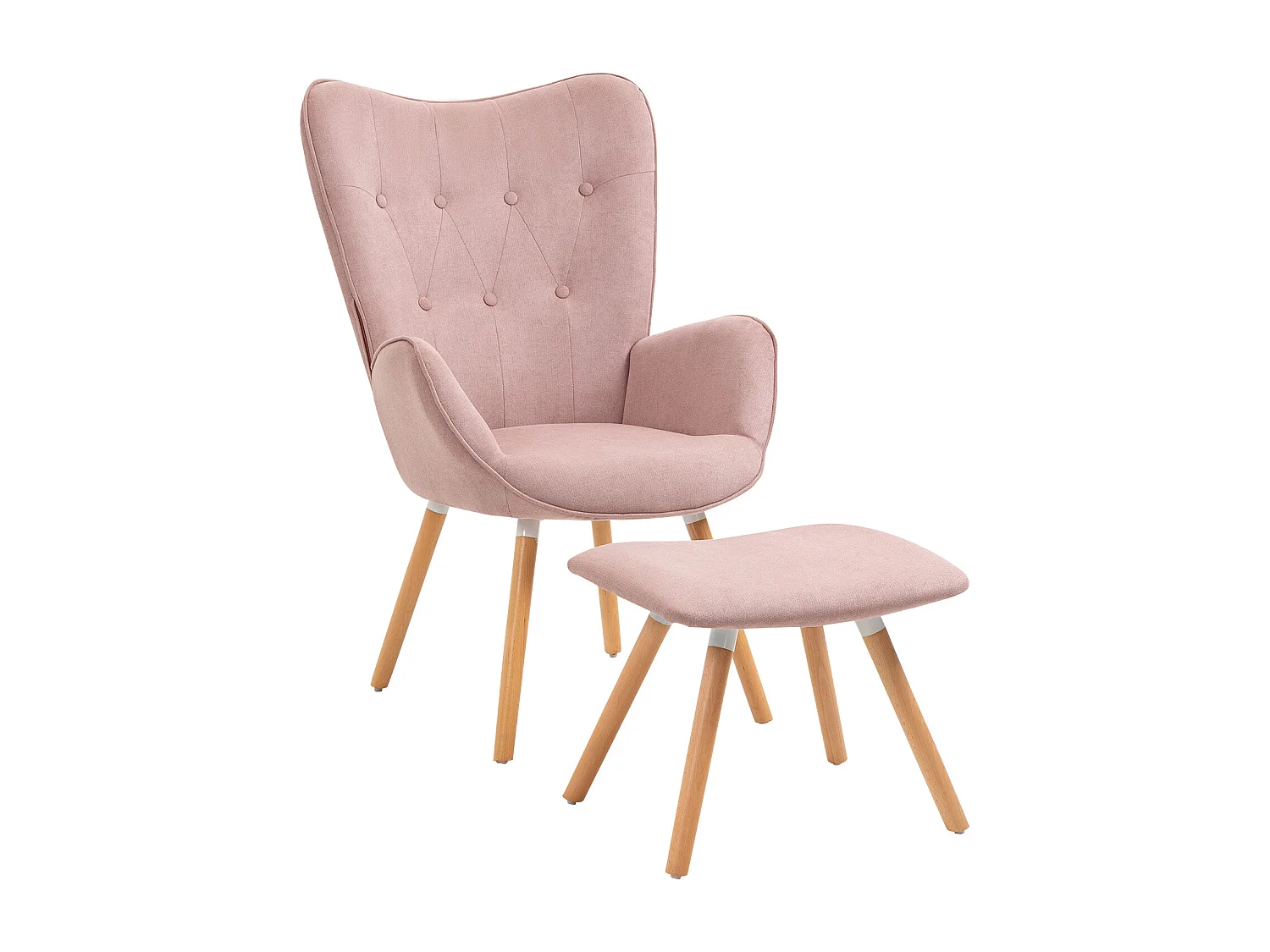MEUBLES COSY Grand Fauteuil avec Repose Pouf, Revêtement en Tissu Rose, des Accoudoirs Rembourrés et des Pieds en Bois Massif (Hêtre)