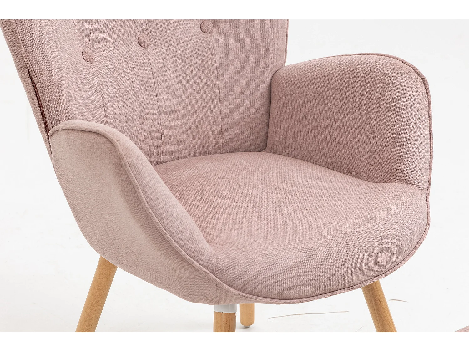 MEUBLES COSY Grand Fauteuil avec Repose Pouf, Revêtement en Tissu Rose, des Accoudoirs Rembourrés et des Pieds en Bois Massif (Hêtre)
