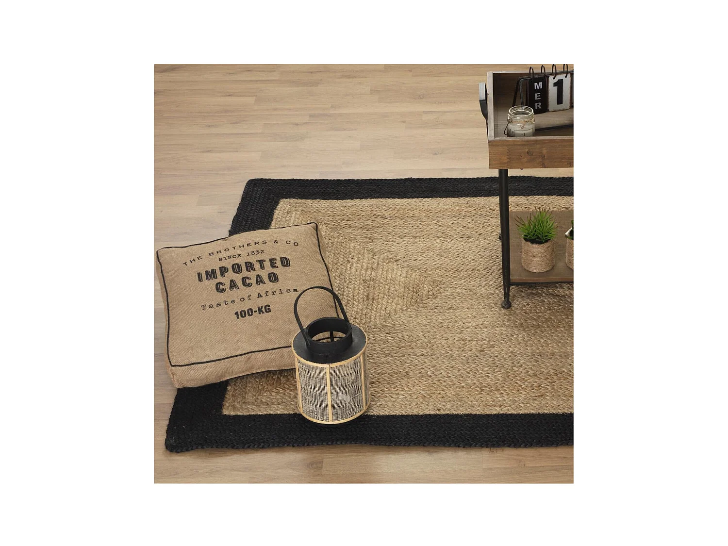 Tapis décoratif en Jute à Bord Noir 120 x 170 cm