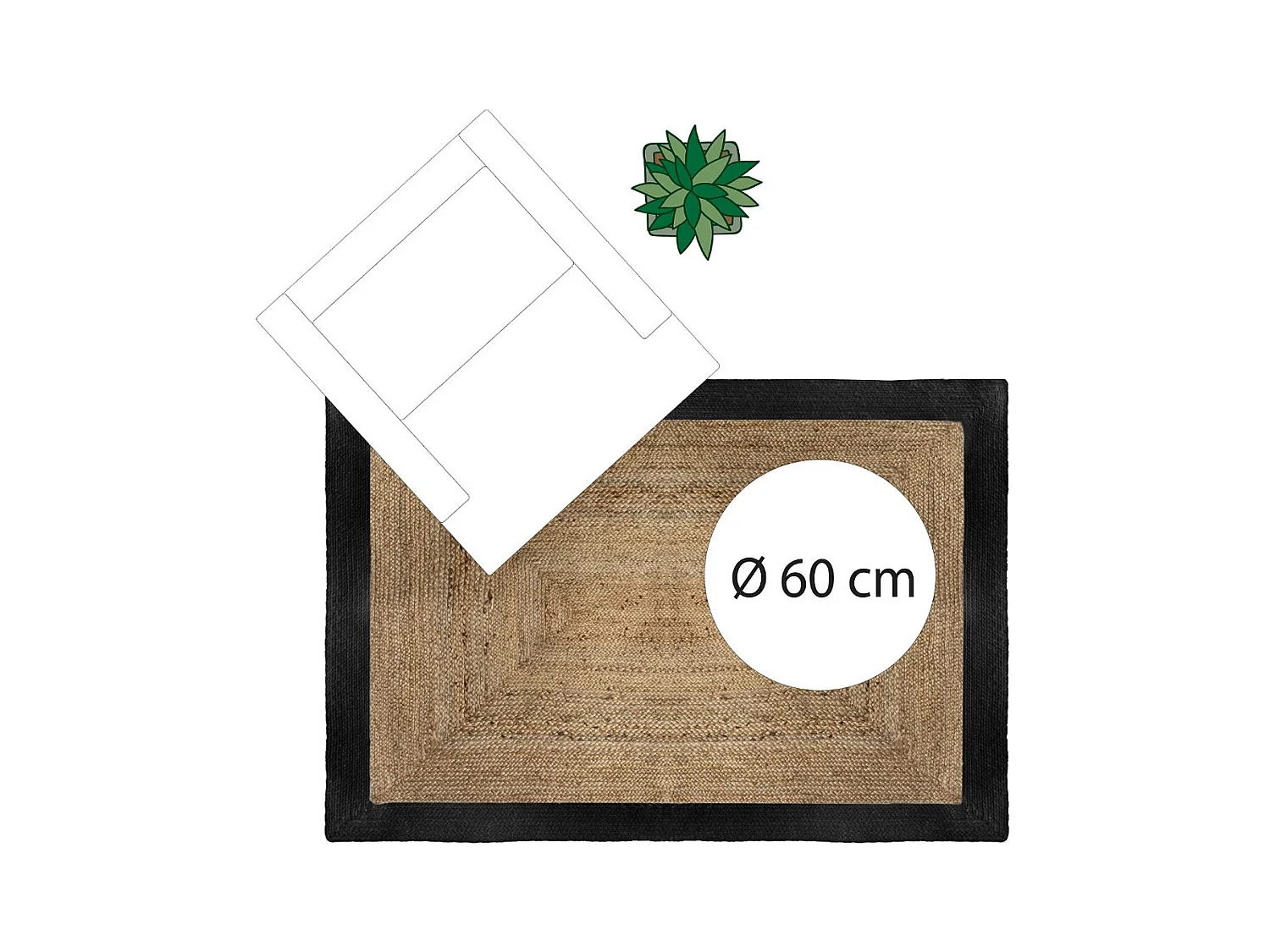 Tapis décoratif en Jute à Bord Noir 120 x 170 cm