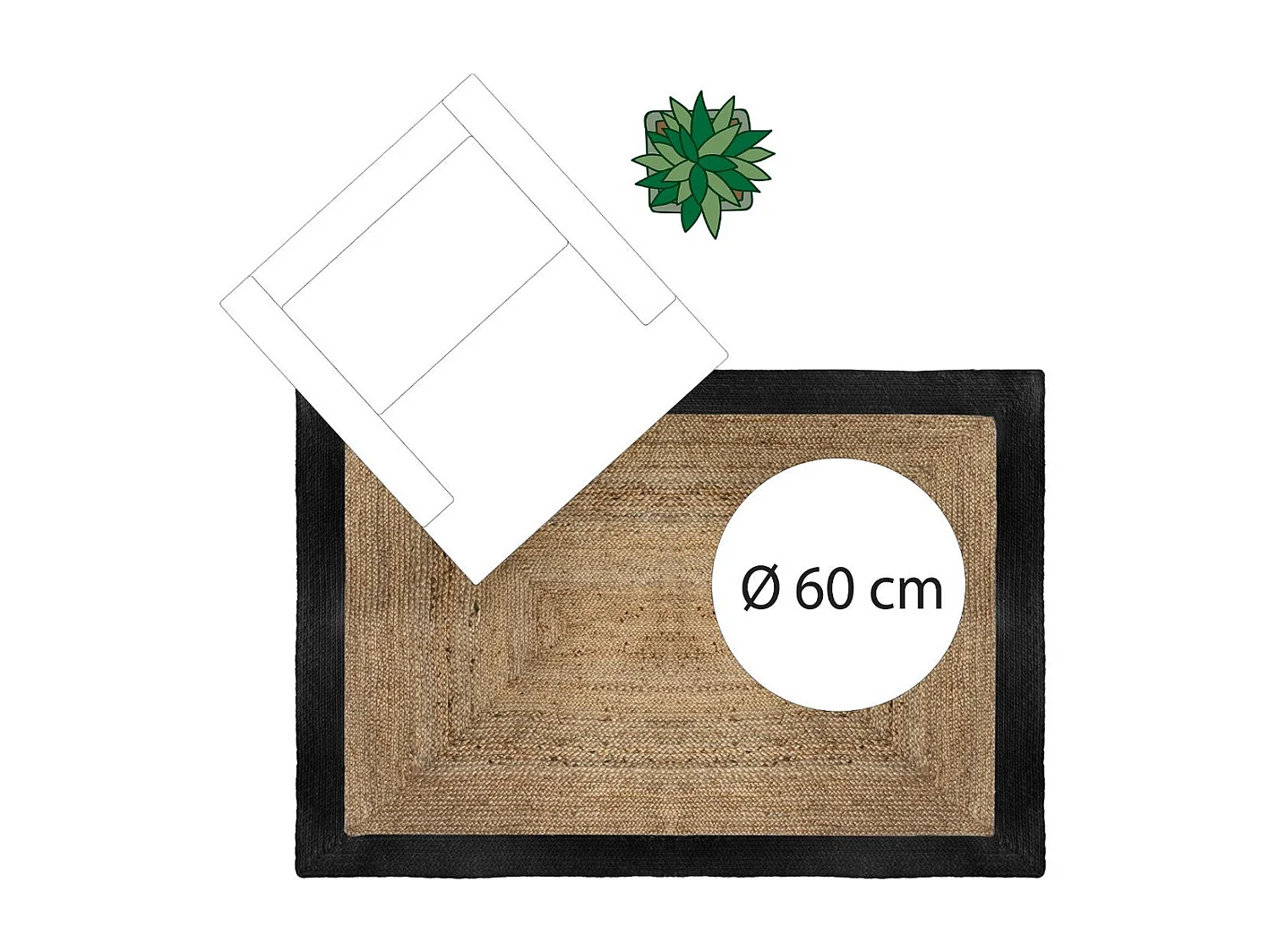 Tapis décoratif en Jute à Bord Noir 120 x 170 cm