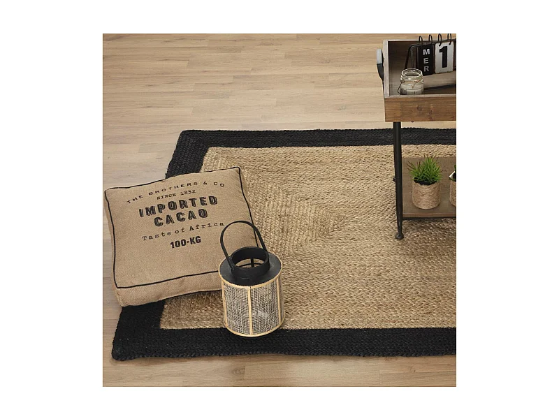 Tapis décoratif en Jute à Bord Noir 120 x 170 cm