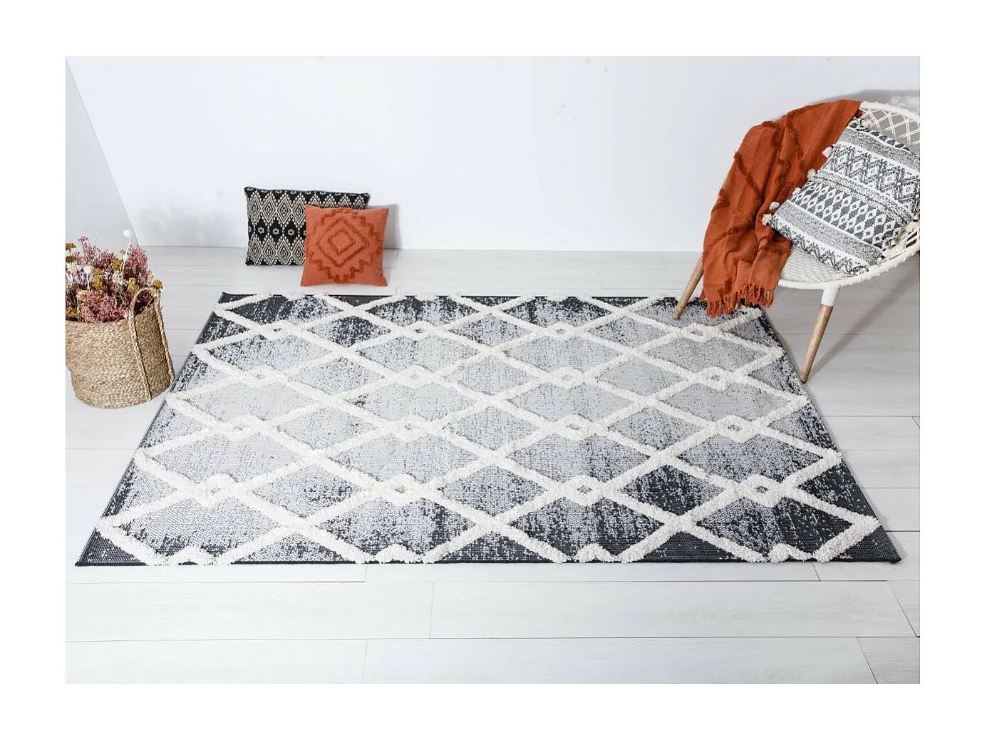 Tapis décoratif Gris effet usé motif en relief 160 × 230 cm