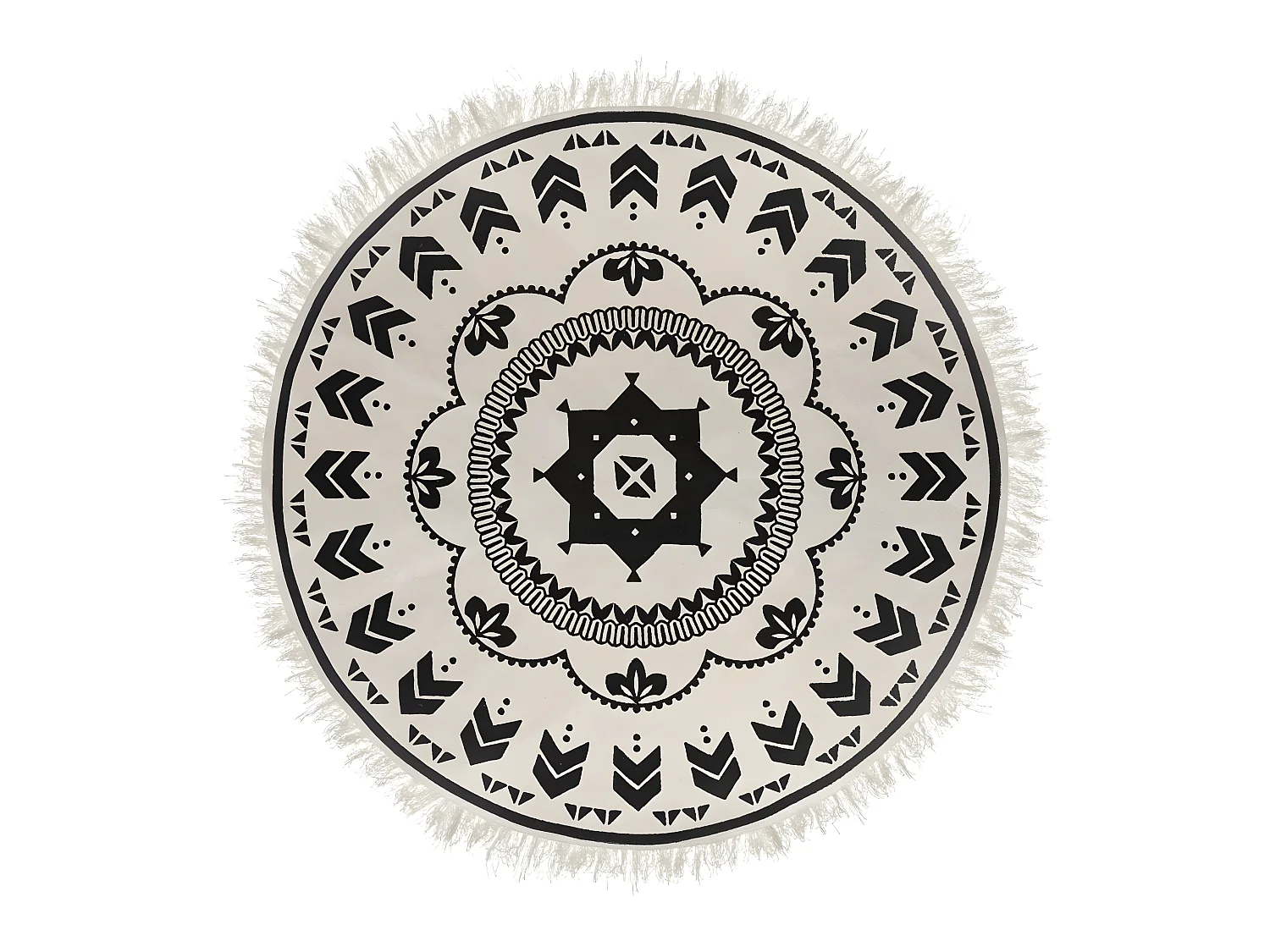 Tapis Rond Noir et Blanc en Coton D120 cm