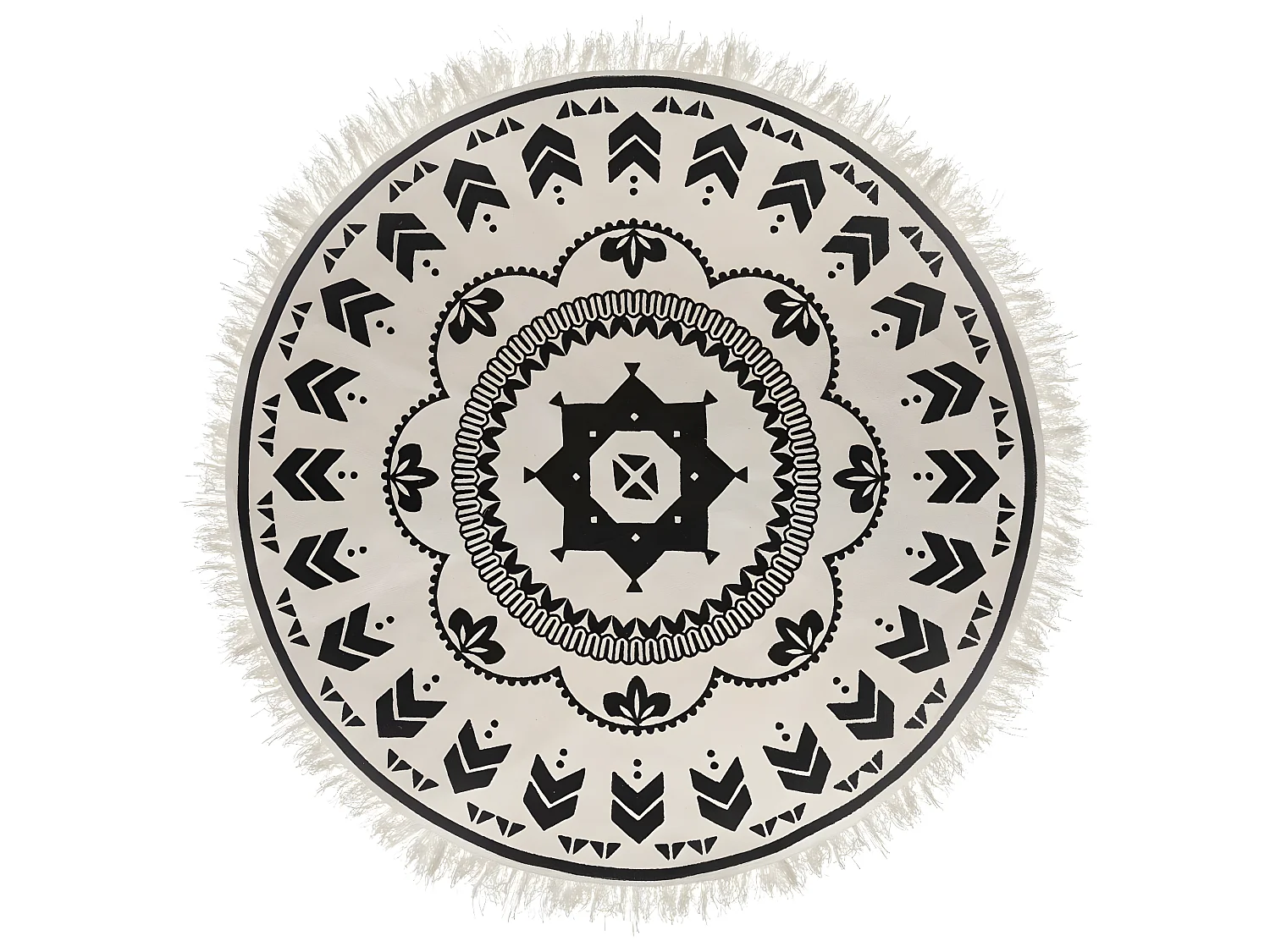 Tapis Rond Noir et Blanc en Coton D120 cm