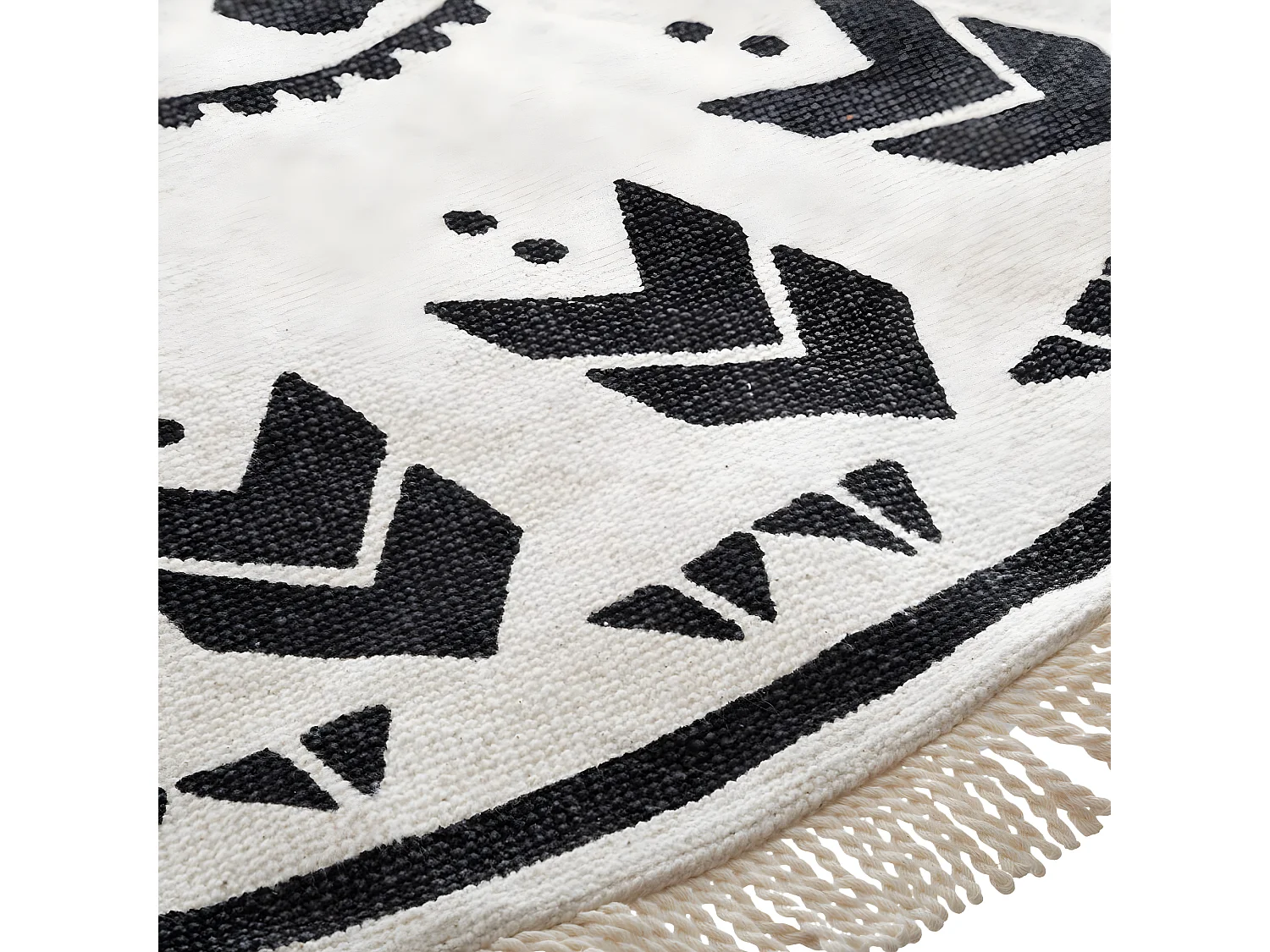 Tapis Rond Noir et Blanc en Coton D120 cm