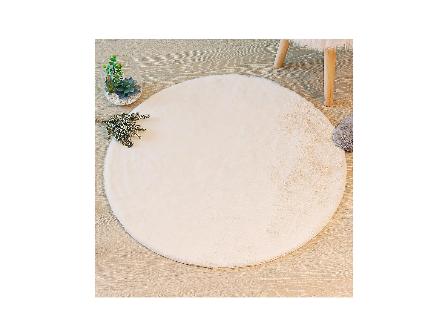 Tapis en Fourrure Ivoire Extra Doux D 80 cm
