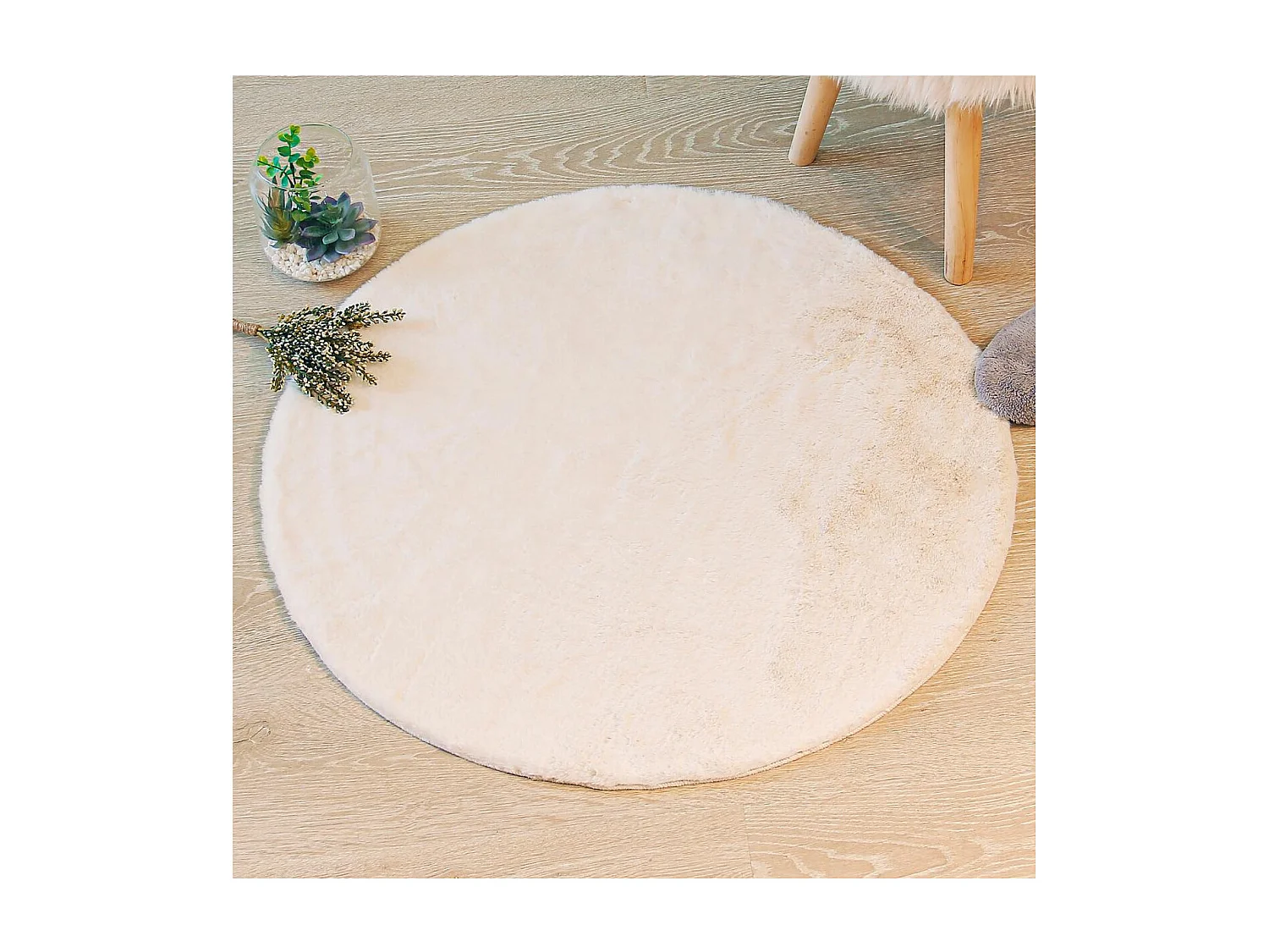 Tapis en Fourrure Ivoire Extra Doux D 80 cm