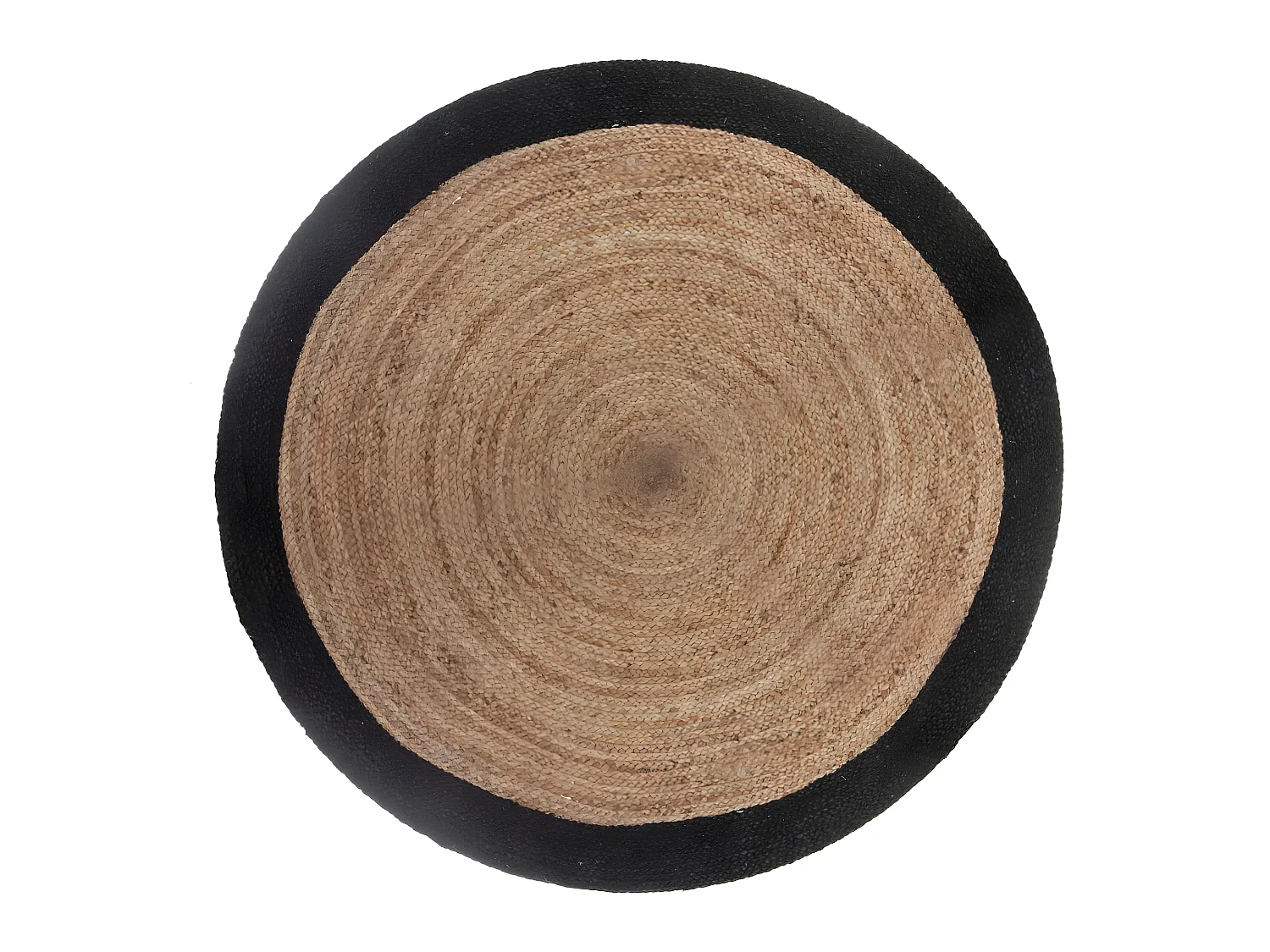 Tapis rond en Jute et bord en Noir Vieilli D 120 cm