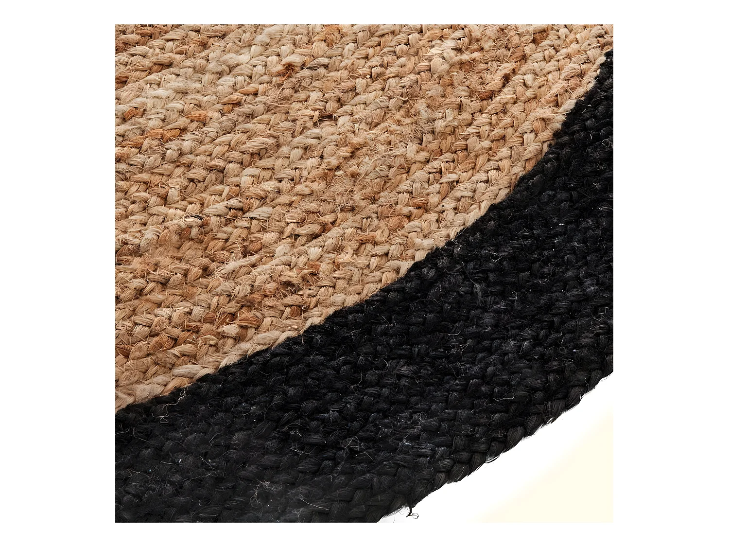 Tapis rond en Jute et bord en Noir Vieilli D 120 cm