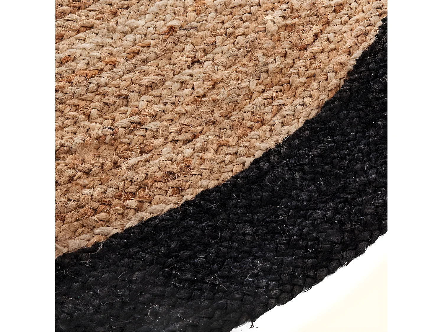Tapis rond en Jute et bord en Noir Vieilli D 120 cm