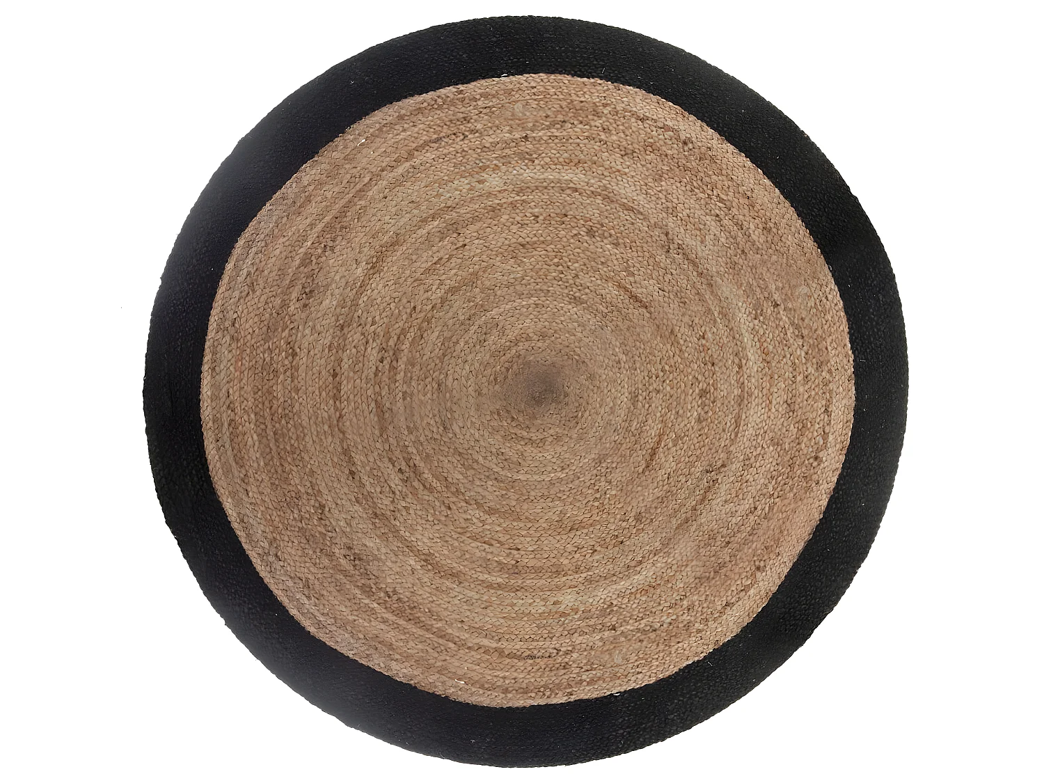 Tapis rond en Jute et bord en Noir Vieilli D 120 cm
