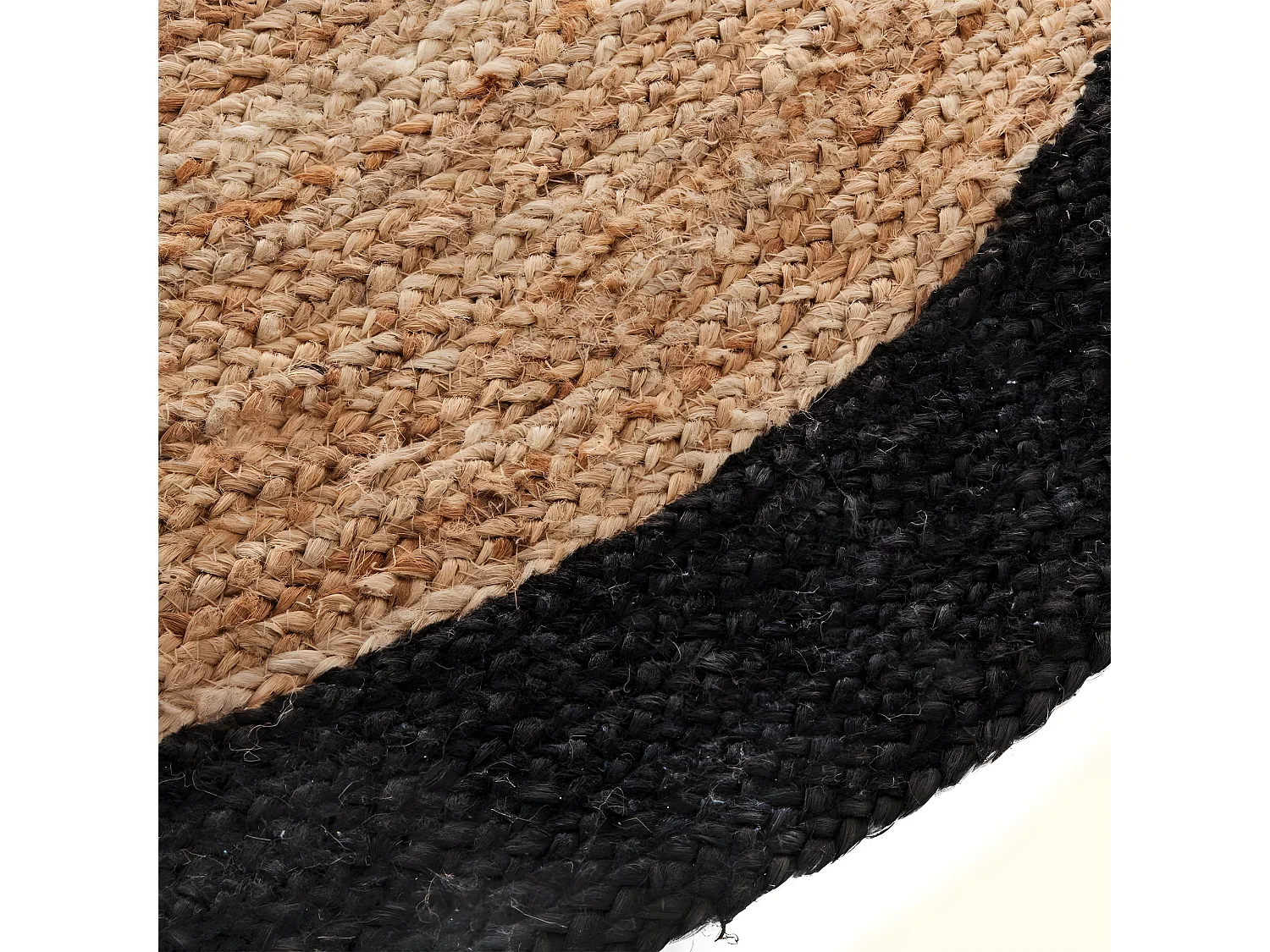 Tapis rond en Jute et bord en Noir Vieilli D 120 cm