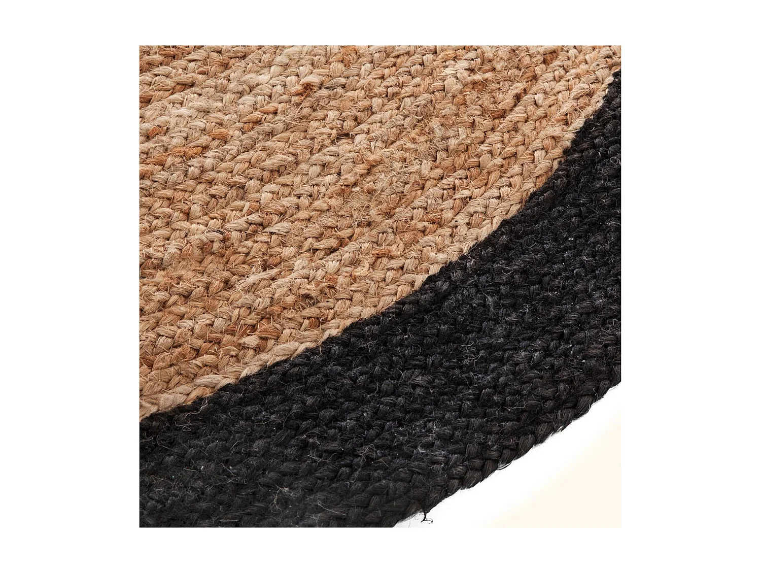 Tapis rond en Jute et bord en Noir Vieilli D 120 cm