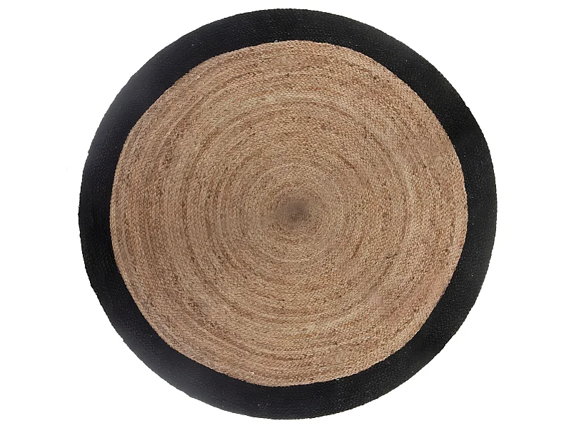 Tapis rond en Jute et bord en Noir Vieilli D 120 cm